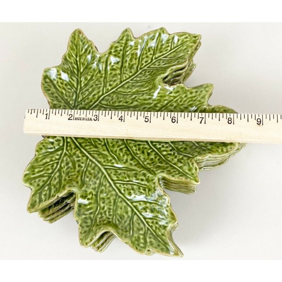 CHRIS MADDEN Green Harvest Leaf Ceramic Plate Dish 9x9” Table Decor Lot Of 6-NEW - Picture 3 of 6